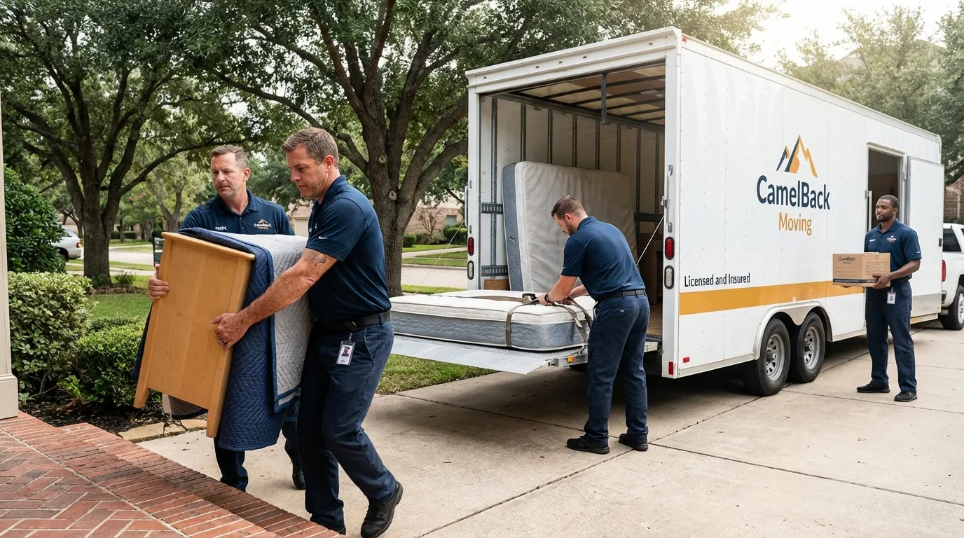Crew loading residential truck for cross-state move from Troy, NY