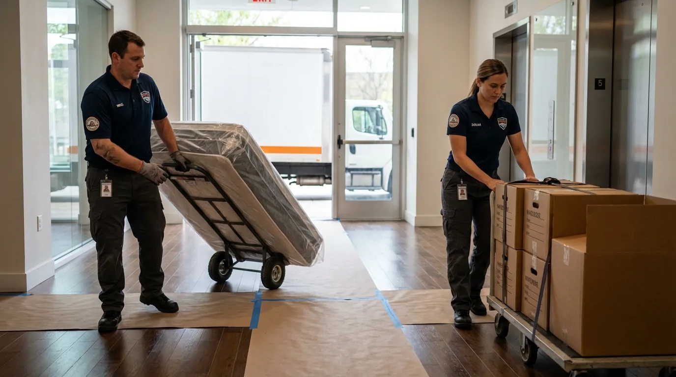 Professional apartment movers loading elevator in Troy, NY